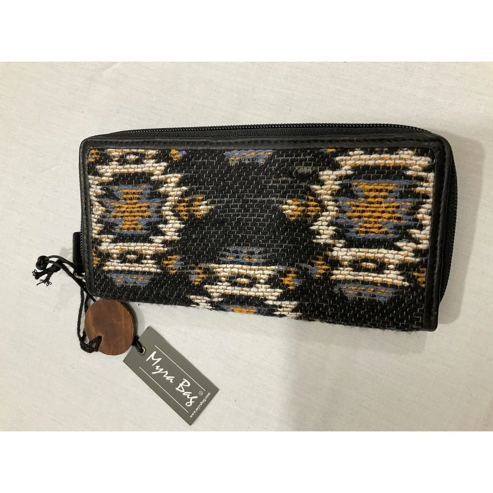 Ladies Woven Fabric Camo Blue Myra Wallet S- 5872 Western Style Zippered - Picture 1 of 4